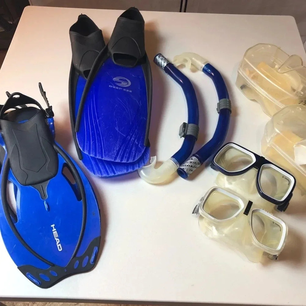 SCUBA Set Masks Fins Snorkel Blue Kids and Adult Blue